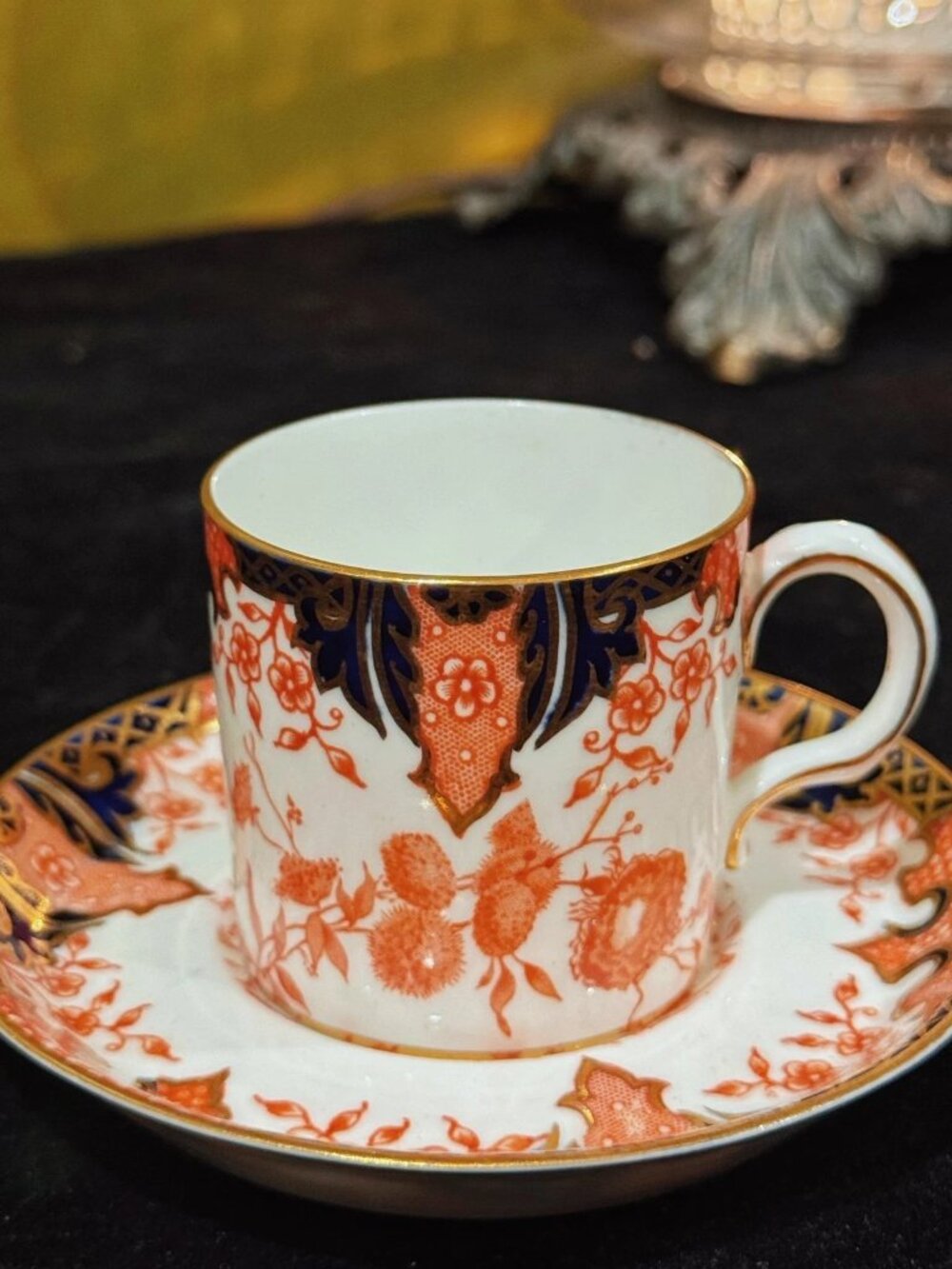 Royal Crown Derby Imari Demitasse Cup Saucer Bone China Gold Blue Red Vintage
